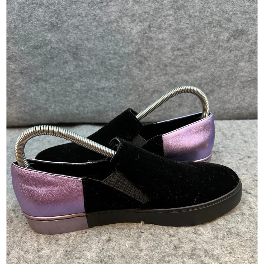 Free People Black Velvet Slip On Sneakers Shoes Purple Metallic Heel Wmns 8/8.5